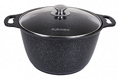 Кастрюля литая 6,0л стеклянная крышка Темный мрамор ТМ KUKMARA
