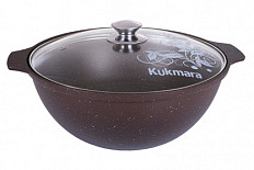 Казан для плова литой 3,5л стеклянная крышка Кофейный мрамор ТМ KUKMARA